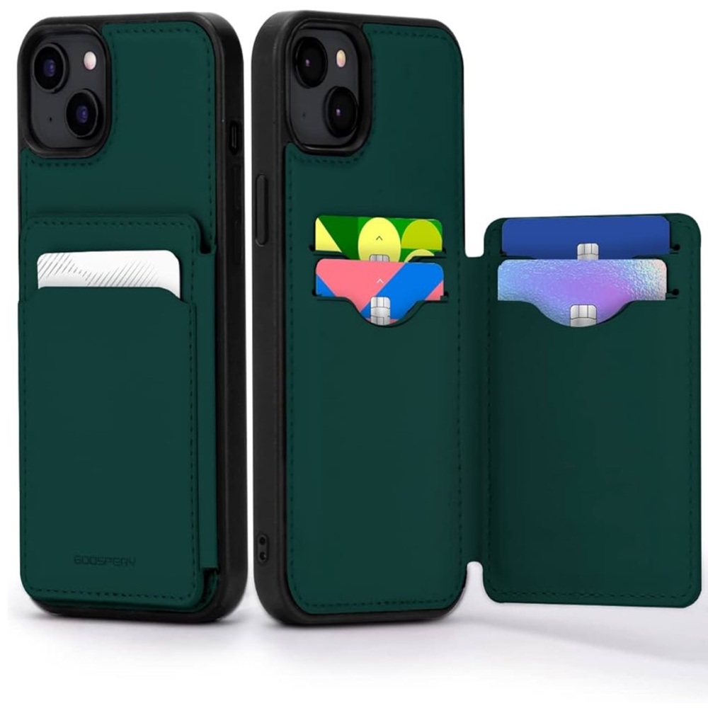 iPhone 14 5 Card Case Ultra Slim Magnetic Closure Shockproof Wallet Green